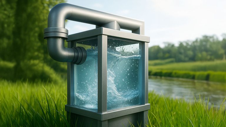 Klarer Wasserbehälter im Grünen